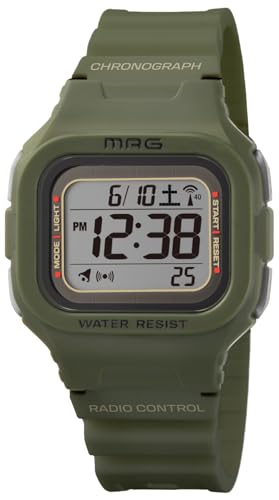 MAG(マグ)腕時計 デジタル 電波 ソーラー デュアルパワー 防水 ウレタンベルト 少し小さめ 子供でも使用可能 MW-550A GR グリーン